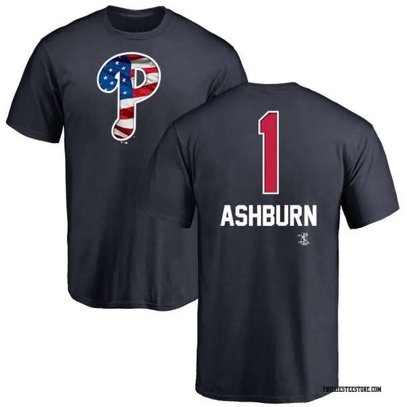 Men's Philadelphia Phillies ＃1 Richie Ashburn Navy Branded Name and Number Banner Wave T-Shirt