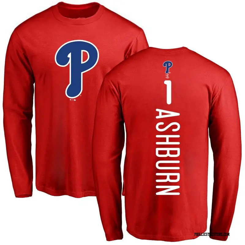 Men's Philadelphia Phillies ＃1 Richie Ashburn Red Backer Long Sleeve T-Shirt