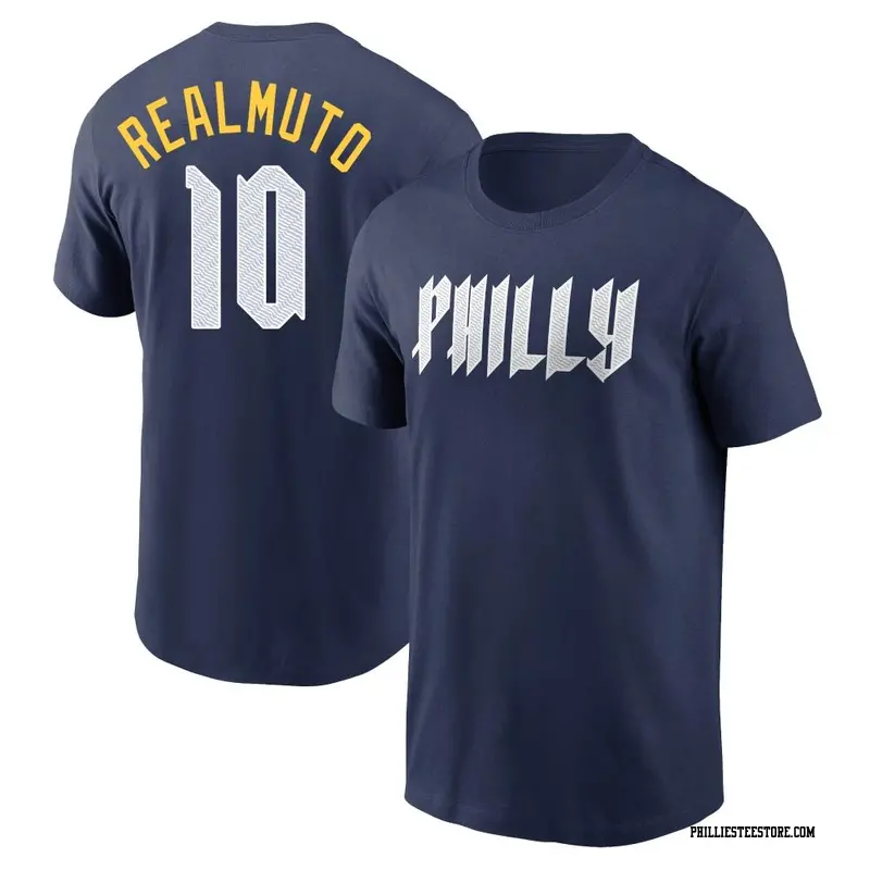 Men's Philadelphia Phillies ＃10 J.T. Realmuto Navy 2024 City Connect Fuse Name & Number T-Shirt