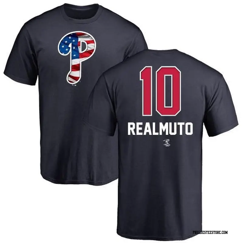 Men's Philadelphia Phillies ＃10 J.T. Realmuto Navy Branded Name and Number Banner Wave T-Shirt