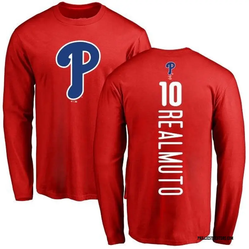 Men's Philadelphia Phillies ＃10 J.T. Realmuto Red Backer Long Sleeve T-Shirt