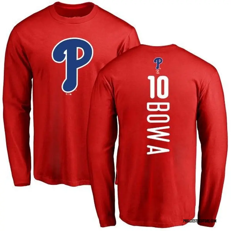 Men's Philadelphia Phillies ＃10 Larry Bowa Red Backer Long Sleeve T-Shirt