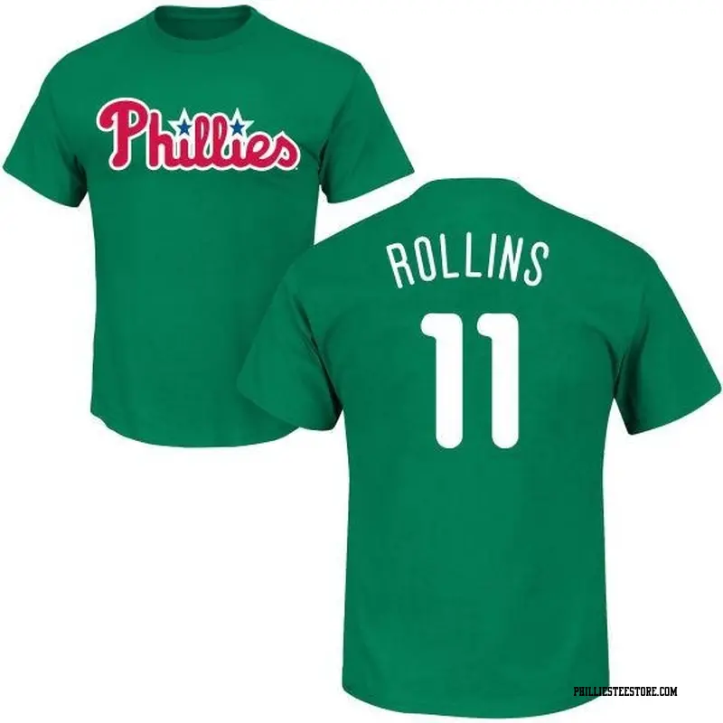 Men's Philadelphia Phillies ＃11 Jimmy Rollins Green St. Patrick's Day Roster Name & Number T-Shirt