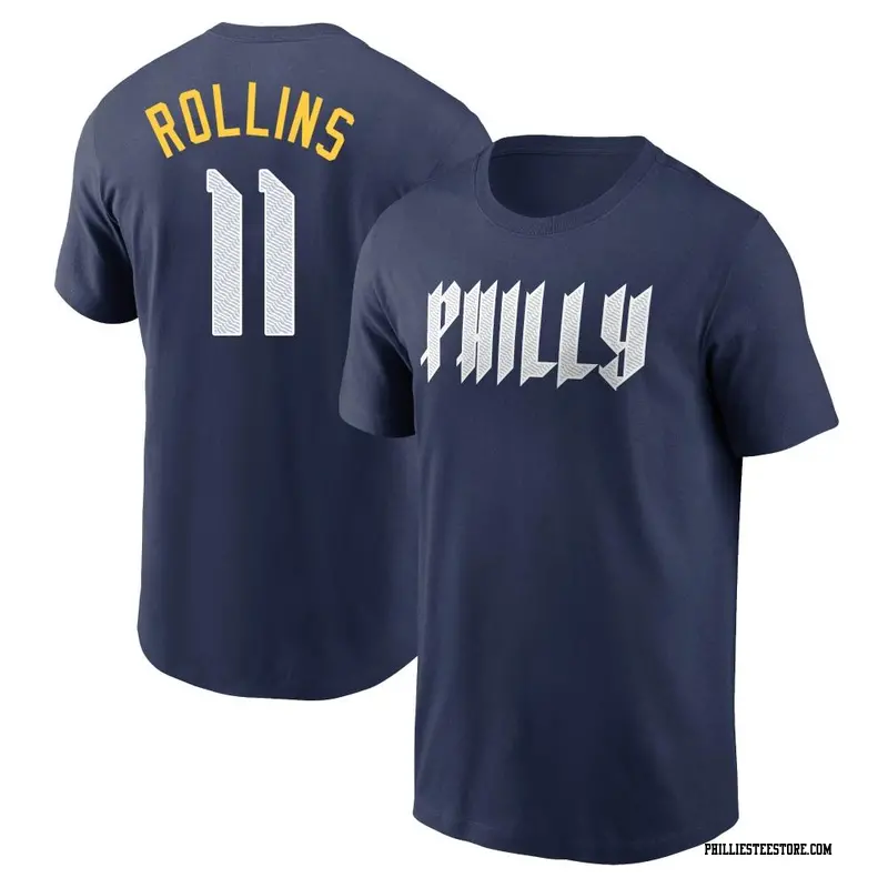 Men's Philadelphia Phillies ＃11 Jimmy Rollins Navy 2024 City Connect Fuse Name & Number T-Shirt