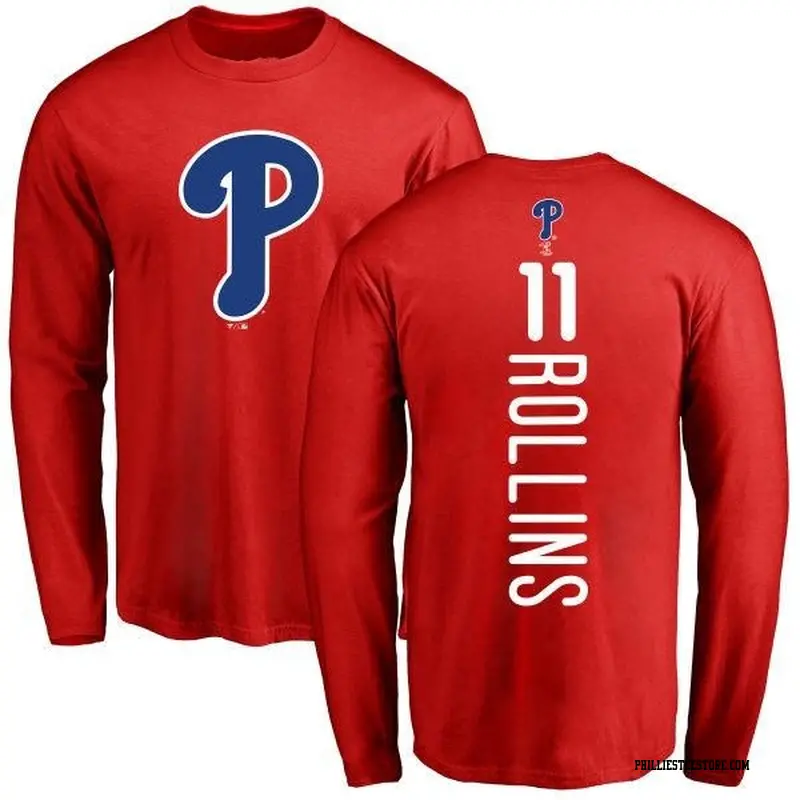 Men's Philadelphia Phillies ＃11 Jimmy Rollins Red Backer Long Sleeve T-Shirt