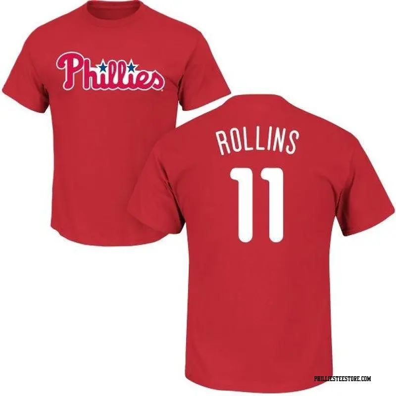 Men's Philadelphia Phillies ＃11 Jimmy Rollins Red Roster Name & Number T-Shirt