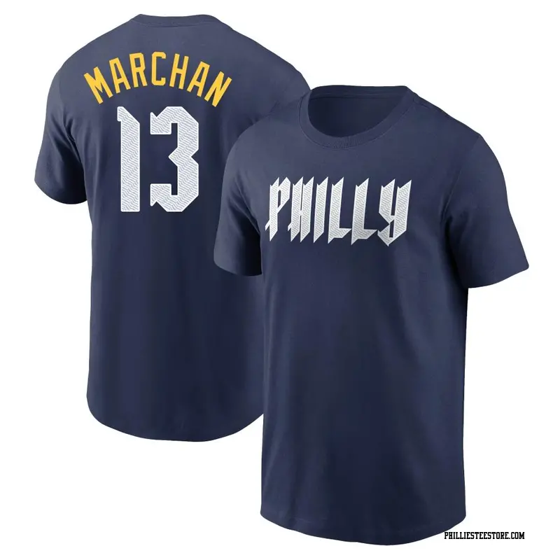 Men's Philadelphia Phillies ＃13 Rafael Marchan Navy 2024 City Connect Fuse Name & Number T-Shirt