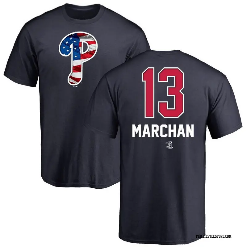 Men's Philadelphia Phillies ＃13 Rafael Marchan Navy Branded Name and Number Banner Wave T-Shirt