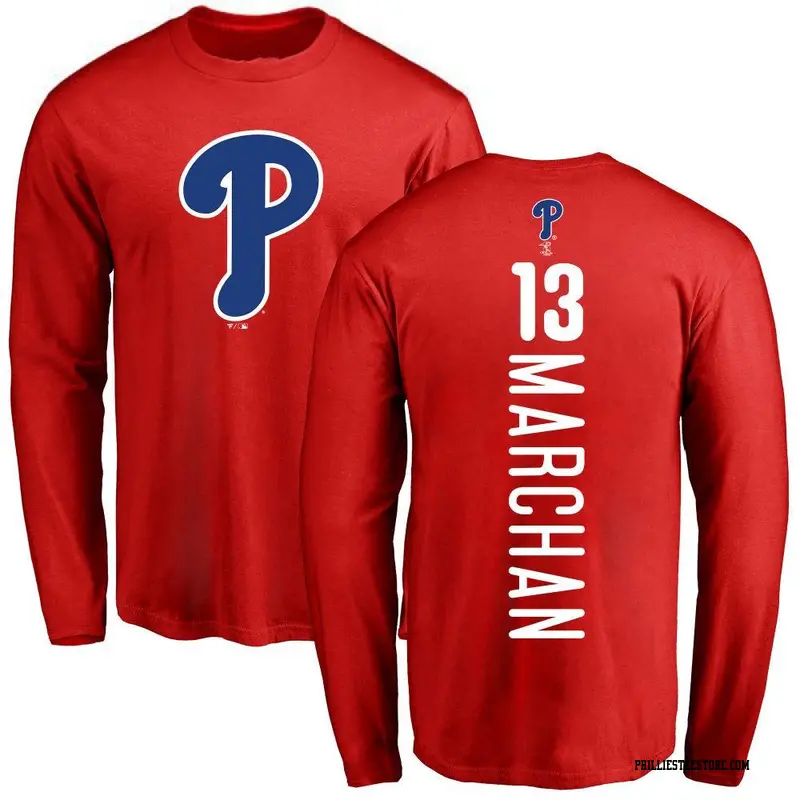 Men's Philadelphia Phillies ＃13 Rafael Marchan Red Backer Long Sleeve T-Shirt