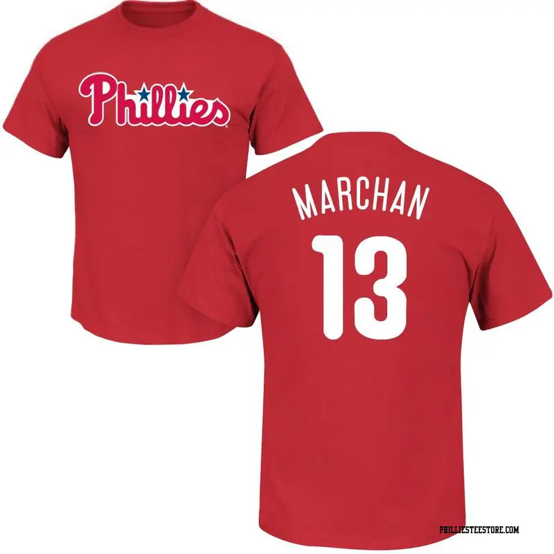 Men's Philadelphia Phillies ＃13 Rafael Marchan Red Roster Name & Number T-Shirt