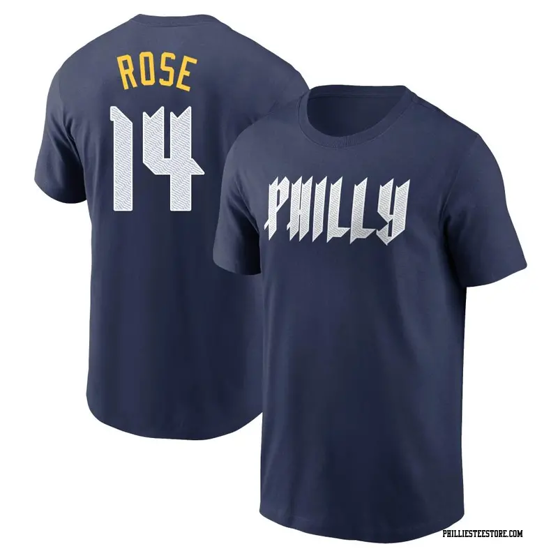 Men's Philadelphia Phillies ＃14 Pete Rose Navy 2024 City Connect Fuse Name & Number T-Shirt