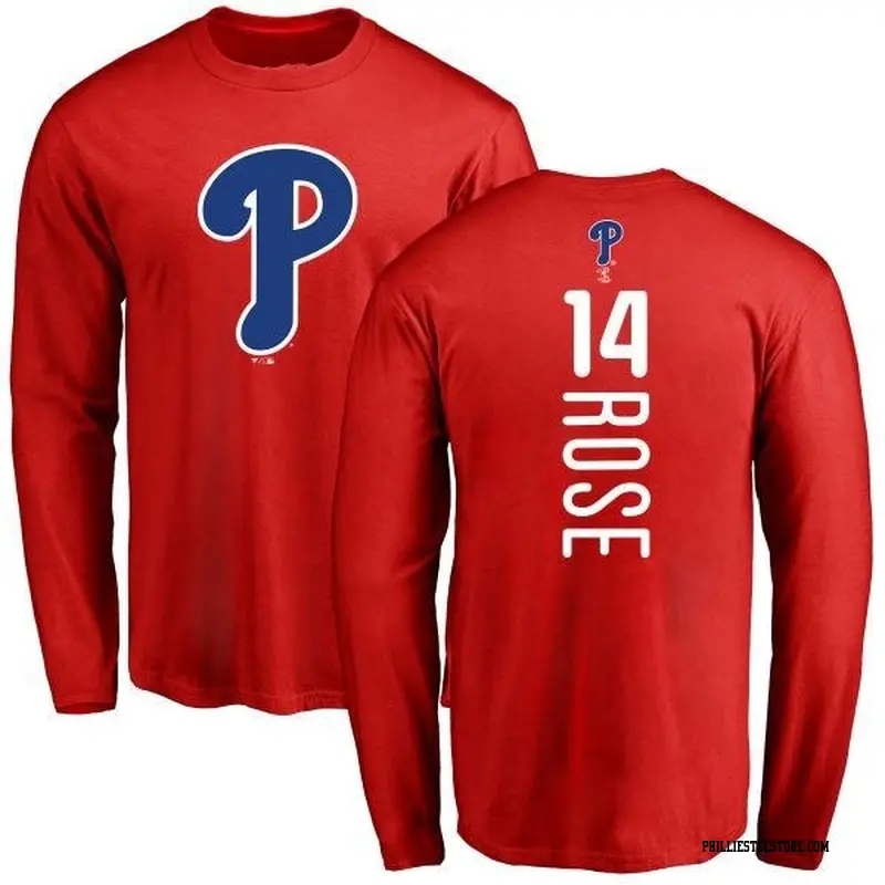 Men's Philadelphia Phillies ＃14 Pete Rose Red Backer Long Sleeve T-Shirt