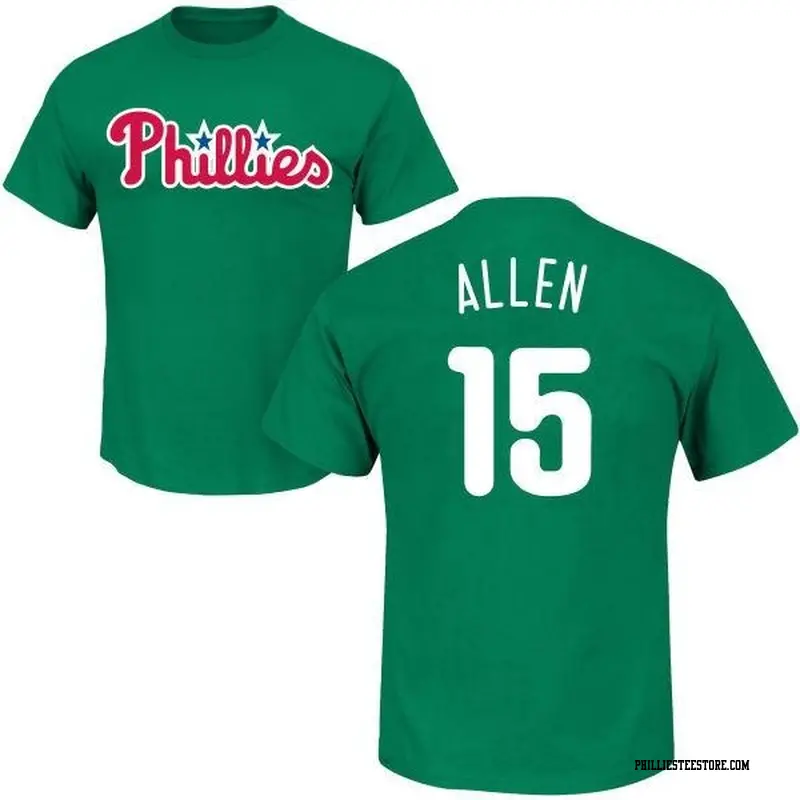 Men's Philadelphia Phillies ＃15 Richie Allen Green St. Patrick's Day Roster Name & Number T-Shirt