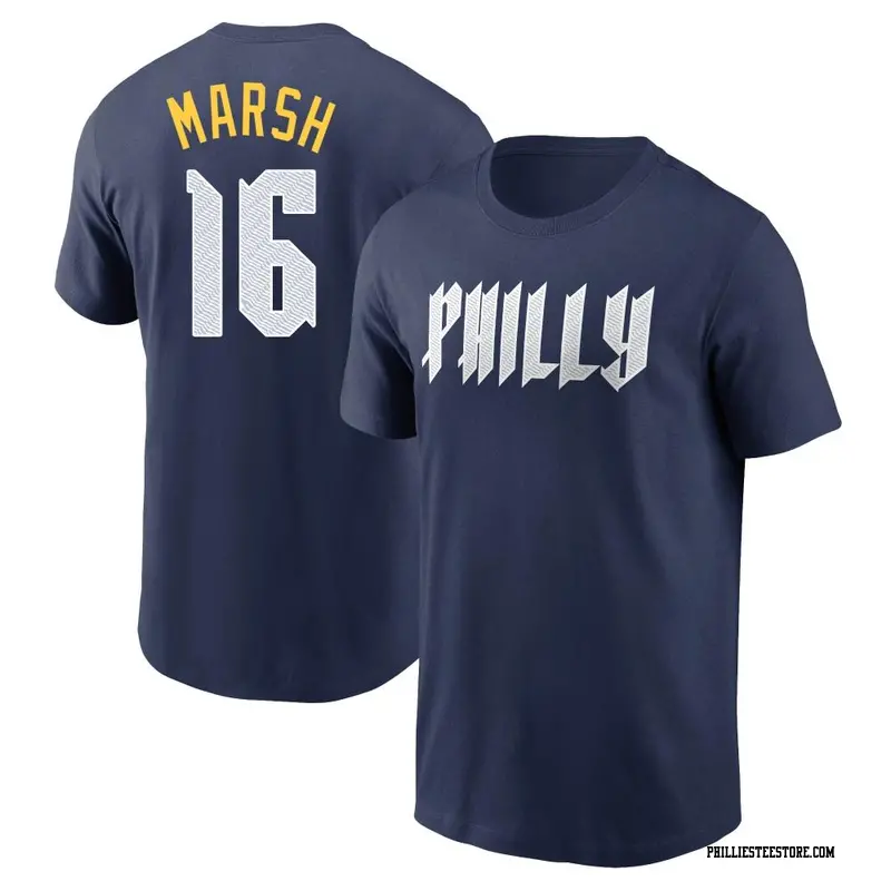 Men's Philadelphia Phillies ＃16 Brandon Marsh Navy 2024 City Connect Fuse Name & Number T-Shirt