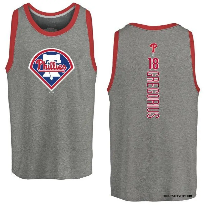 Men's Philadelphia Phillies ＃18 Didi Gregorius Ash Branded Backer Tank Top