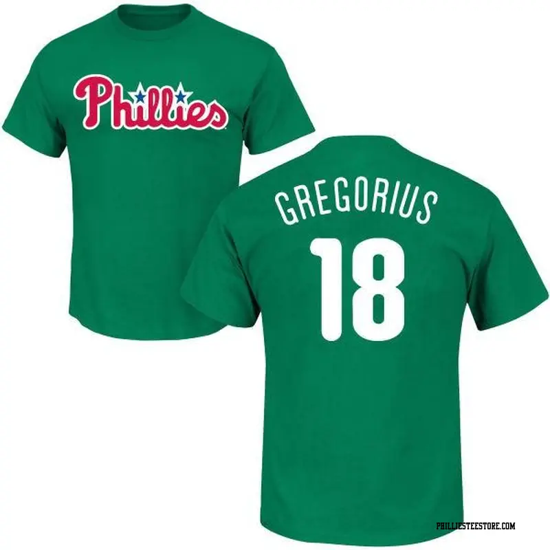 Men's Philadelphia Phillies ＃18 Didi Gregorius Green St. Patrick's Day Roster Name & Number T-Shirt