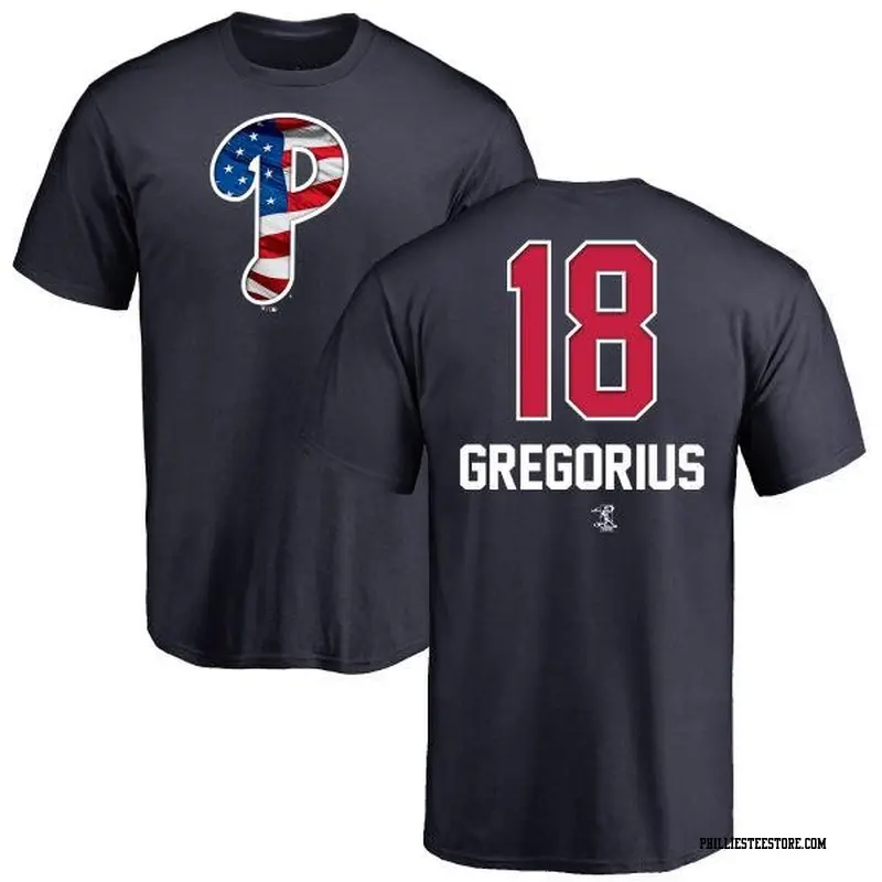 Men's Philadelphia Phillies ＃18 Didi Gregorius Navy Branded Name and Number Banner Wave T-Shirt