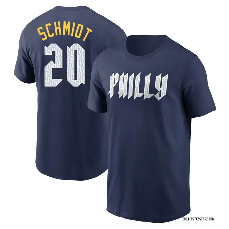 Men's Philadelphia Phillies ＃20 Mike Schmidt Navy 2024 City Connect Fuse Name & Number T-Shirt