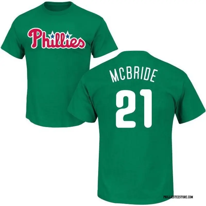 Men's Philadelphia Phillies ＃21 Bake Mcbride Green St. Patrick's Day Roster Name & Number T-Shirt