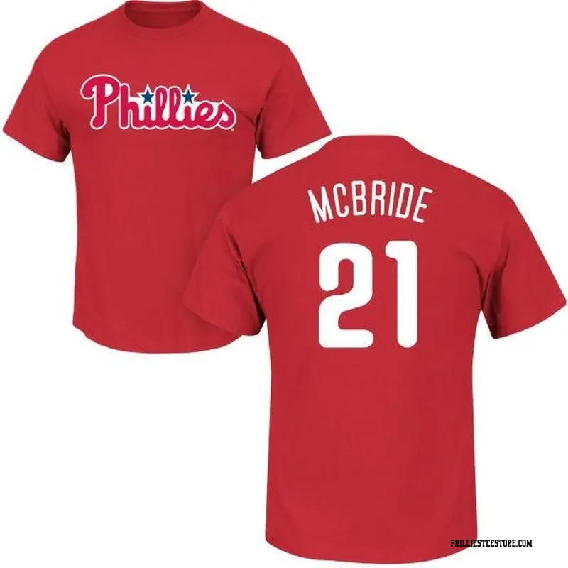 Men's Philadelphia Phillies ＃21 Bake Mcbride Red Roster Name & Number T-Shirt