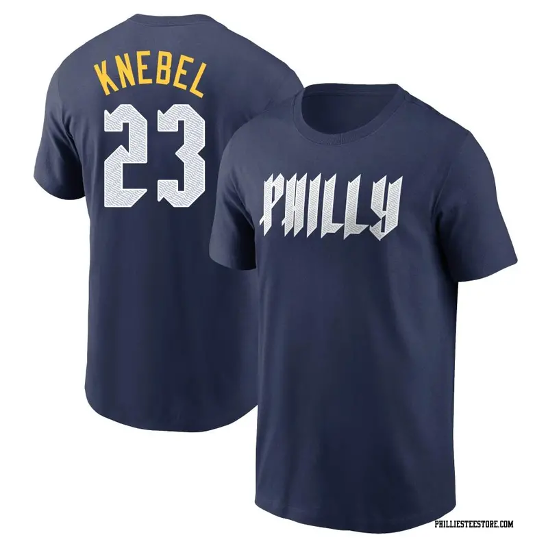 Men's Philadelphia Phillies ＃23 Corey Knebel Navy 2024 City Connect Fuse Name & Number T-Shirt