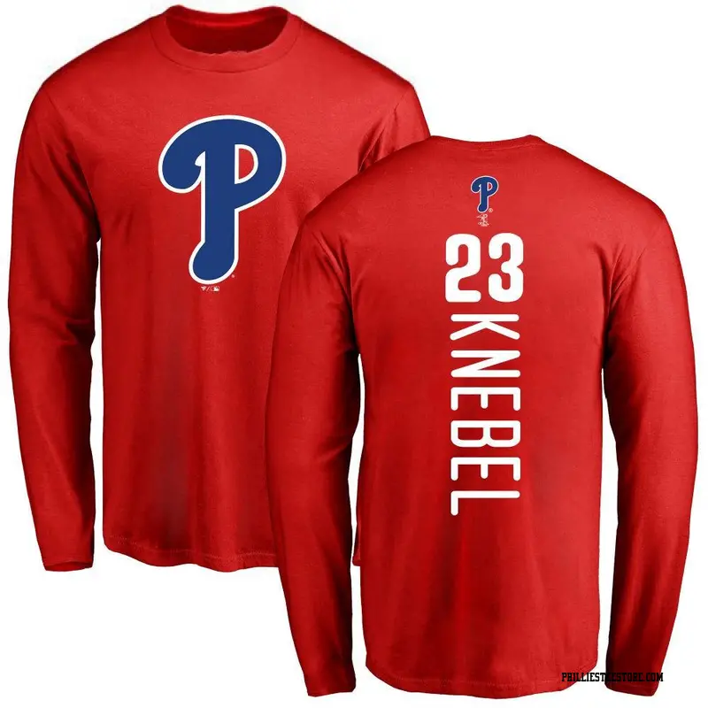 Men's Philadelphia Phillies ＃23 Corey Knebel Red Backer Long Sleeve T-Shirt