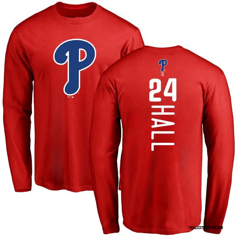 Men's Philadelphia Phillies ＃24 Darick Hall Red Backer Long Sleeve T-Shirt