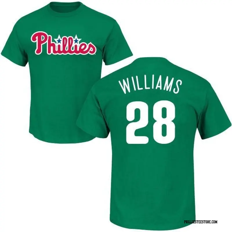 Men's Philadelphia Phillies ＃28 Mitch Williams Green St. Patrick's Day Roster Name & Number T-Shirt