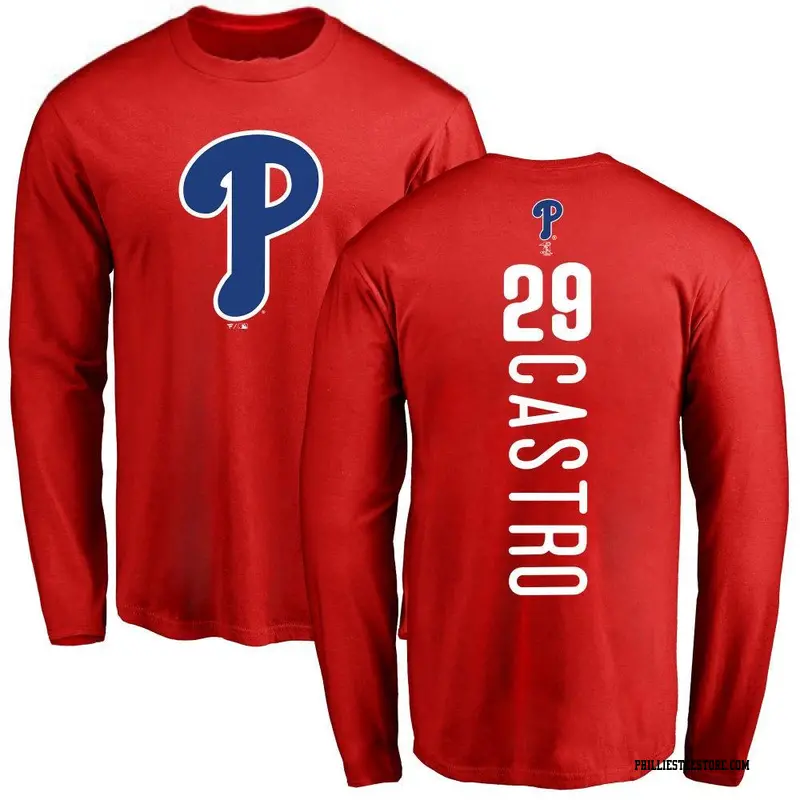 Men's Philadelphia Phillies ＃29 Rodolfo Castro Red Backer Long Sleeve T-Shirt