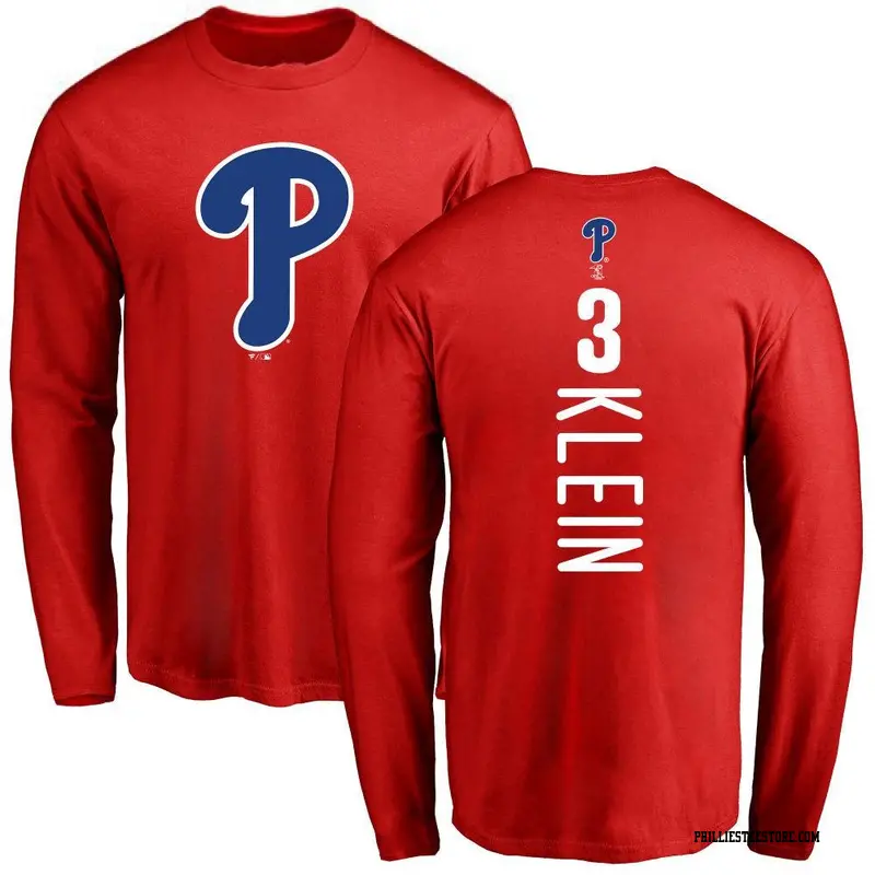 Men's Philadelphia Phillies ＃3 Chuck Klein Red Backer Long Sleeve T-Shirt