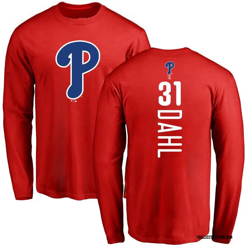 Men's Philadelphia Phillies ＃31 David Dahl Red Backer Long Sleeve T-Shirt