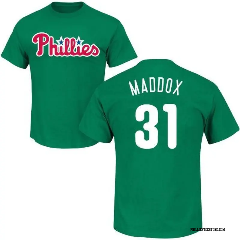 Men's Philadelphia Phillies ＃31 Garry Maddox Green St. Patrick's Day Roster Name & Number T-Shirt