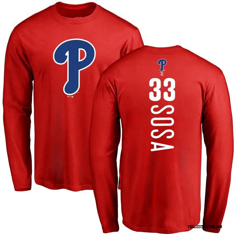 Men's Philadelphia Phillies ＃33 Edmundo Sosa Red Backer Long Sleeve T-Shirt