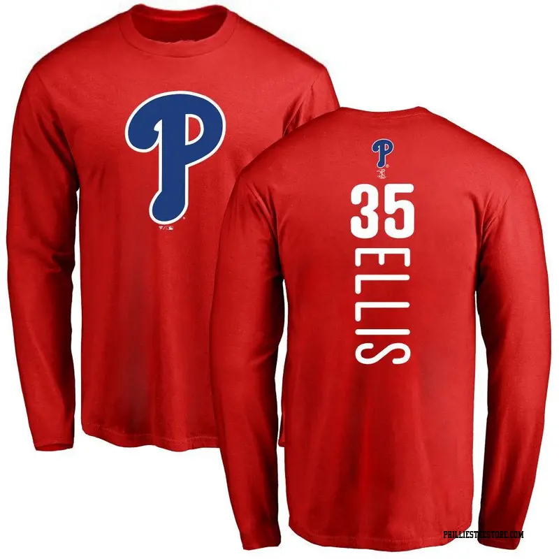 Men's Philadelphia Phillies ＃35 Drew Ellis Red Backer Long Sleeve T-Shirt