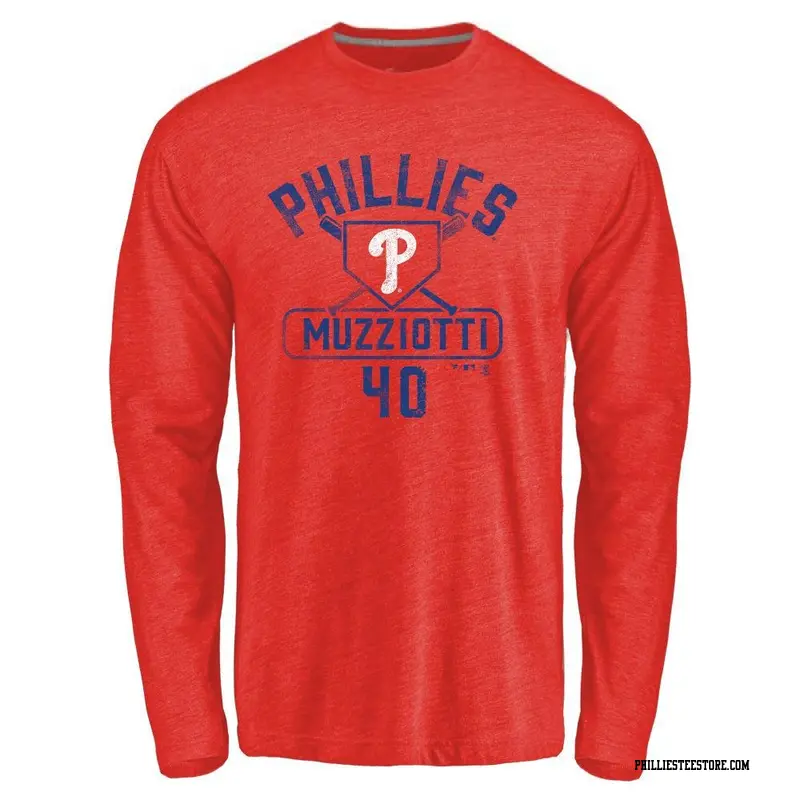 Men's Philadelphia Phillies ＃40 Simon Muzziotti Red Branded Base Runner Long Sleeve T-Shirt