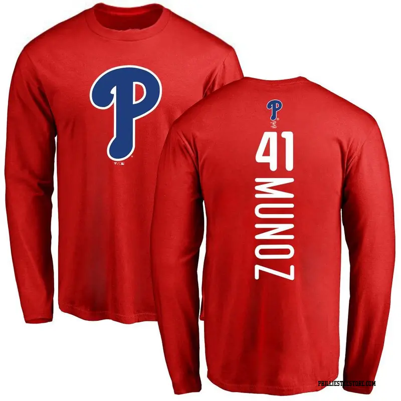 Men's Philadelphia Phillies ＃41 Yairo Munoz Red Backer Long Sleeve T-Shirt