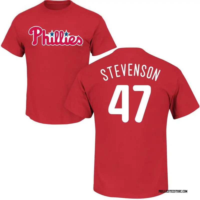 Men's Philadelphia Phillies ＃47 Cal Stevenson Red Roster Name & Number T-Shirt