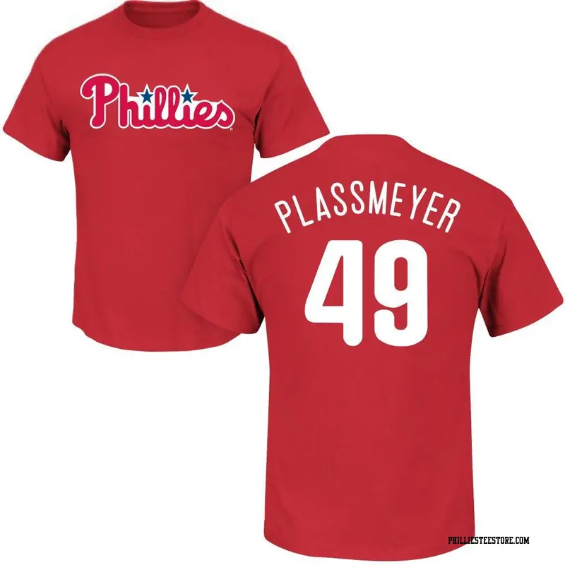 Men's Philadelphia Phillies ＃49 Michael Plassmeyer Red Roster Name & Number T-Shirt