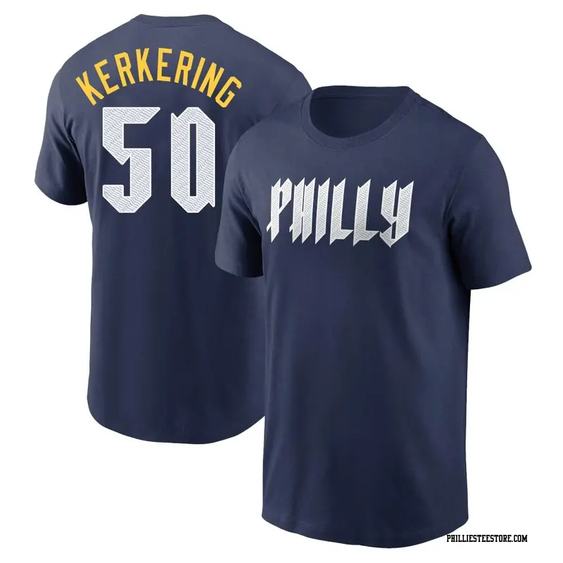 Men's Philadelphia Phillies ＃50 Orion Kerkering Navy 2024 City Connect Fuse Name & Number T-Shirt