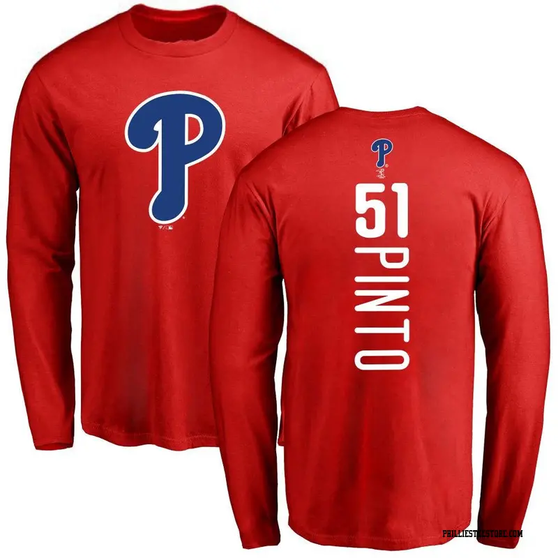 Men's Philadelphia Phillies ＃51 Ricardo Pinto Red Backer Long Sleeve T-Shirt