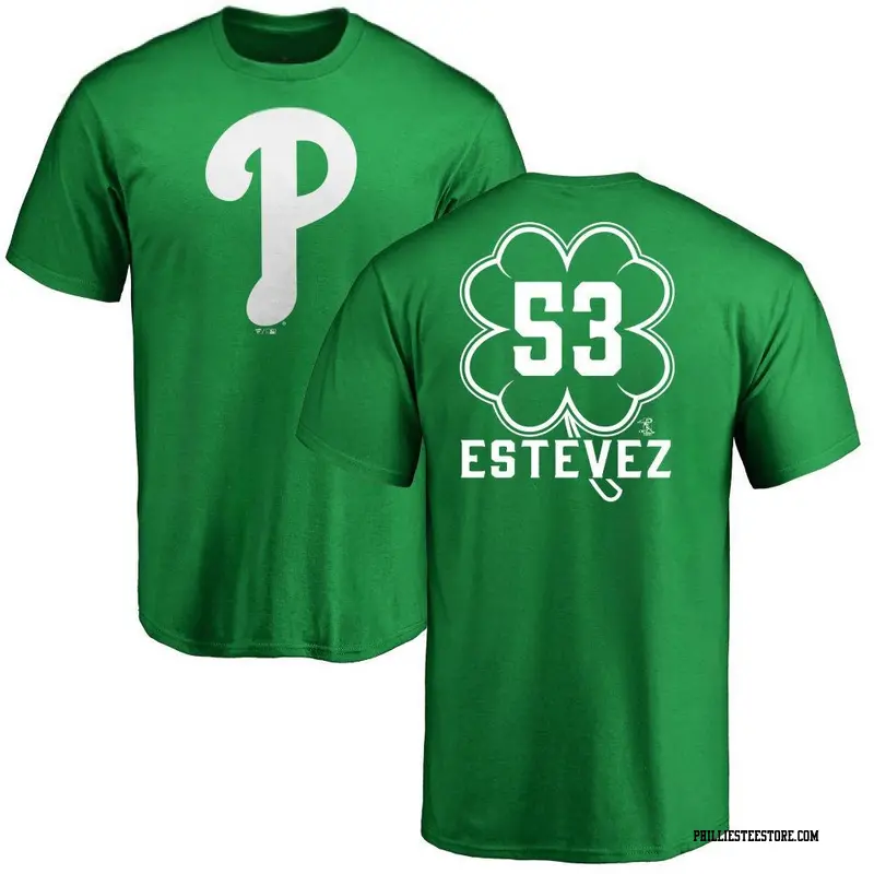 Men's Philadelphia Phillies ＃53 Carlos Estevez Green Dubliner Name & Number T-Shirt Kelly