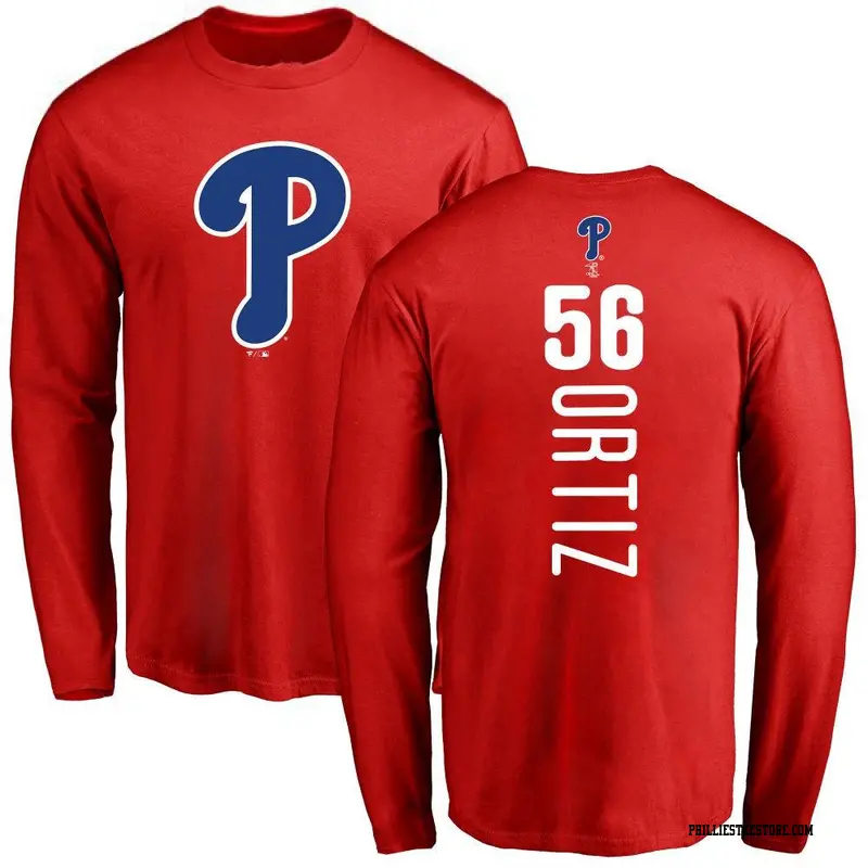 Men's Philadelphia Phillies ＃56 Luis Ortiz Red Backer Long Sleeve T-Shirt