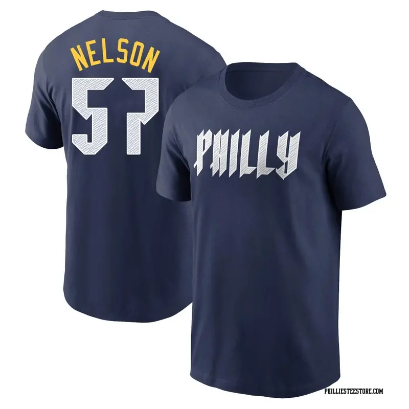 Men's Philadelphia Phillies ＃57 Nick Nelson Navy 2024 City Connect Fuse Name & Number T-Shirt