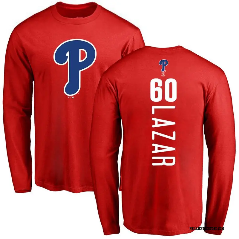 Men's Philadelphia Phillies ＃60 Max Lazar Red Backer Long Sleeve T-Shirt