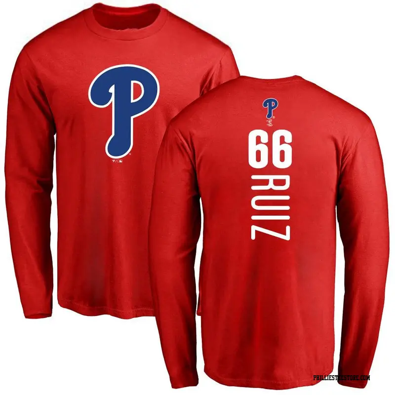 Men's Philadelphia Phillies ＃66 Jose Ruiz Red Backer Long Sleeve T-Shirt