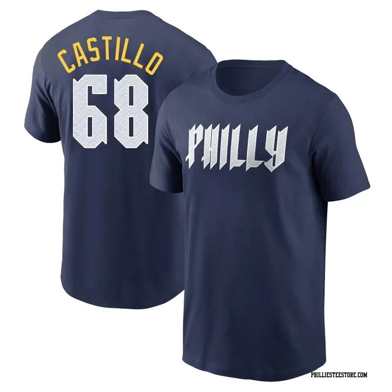 Men's Philadelphia Phillies ＃68 Max Castillo Navy 2024 City Connect Fuse Name & Number T-Shirt