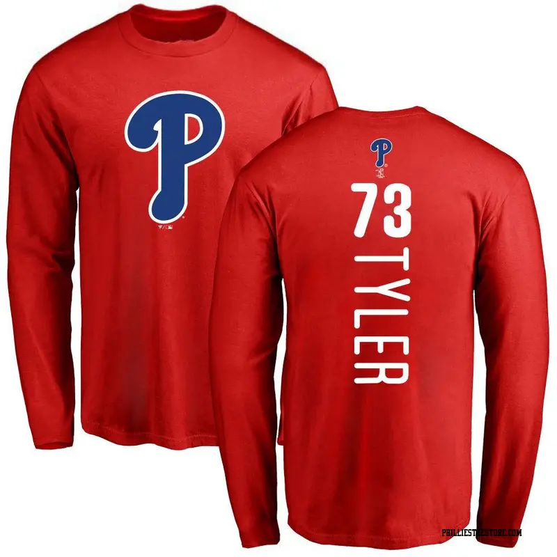 Men's Philadelphia Phillies ＃73 Kyle Tyler Red Backer Long Sleeve T-Shirt