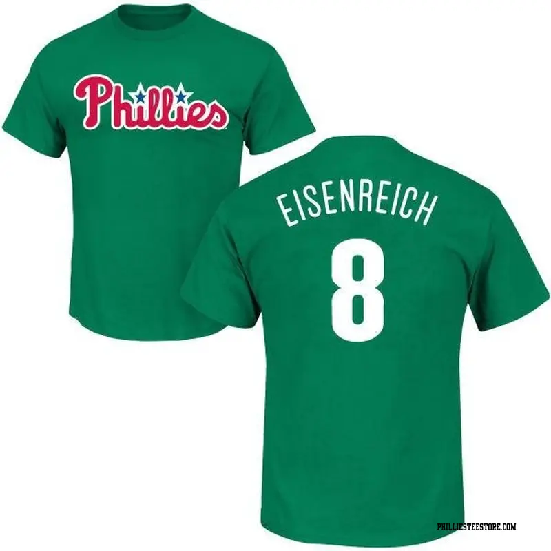 Men's Philadelphia Phillies ＃8 Jim Eisenreich Green St. Patrick's Day Roster Name & Number T-Shirt