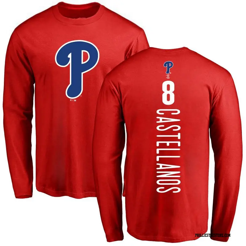 Men's Philadelphia Phillies ＃8 Nick Castellanos Red Backer Long Sleeve T-Shirt