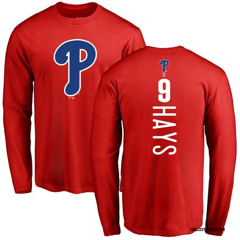 Men's Philadelphia Phillies ＃9 Austin Hays Red Backer Long Sleeve T-Shirt